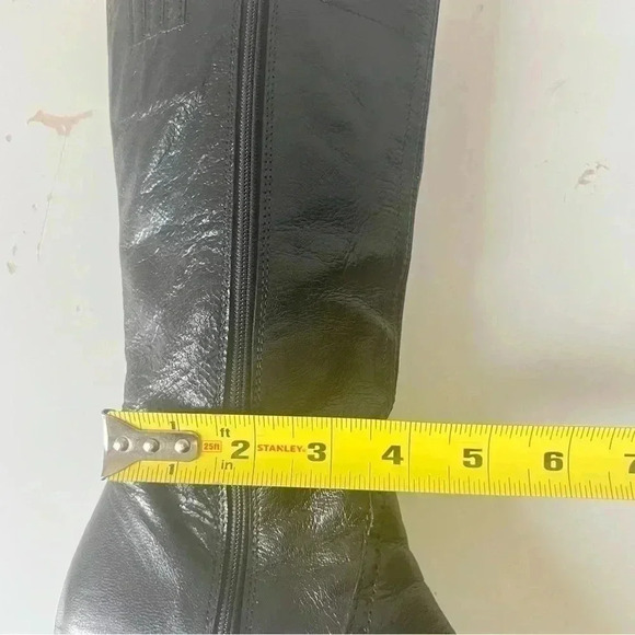 LEATHER BELOW KNEE BLACK HEELED BOOTS ZIPPER CLOSURE BLOCK  HEELS  SIZE 36 - Picture 6 of 12